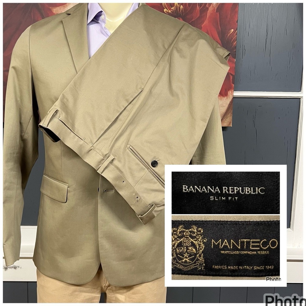 Banana Republic Suit Mens 38R Slim Fit Pants 31x31 Cotton Stretch Acorn Khaki